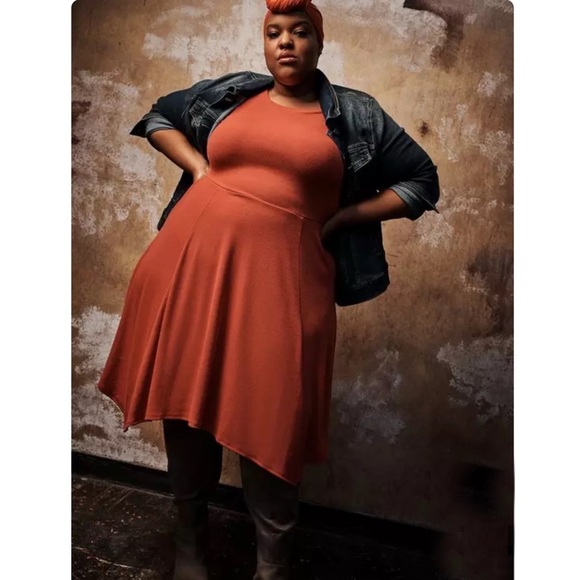 Torrid Terracotta Rust Orange Midi Super Soft Rib Hanky Hem Dress 2X - Picture 1 of 13